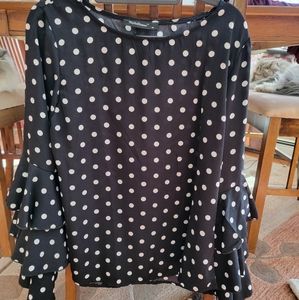 Polk dot dress shirt with layered bell sleeves.  Size M.
